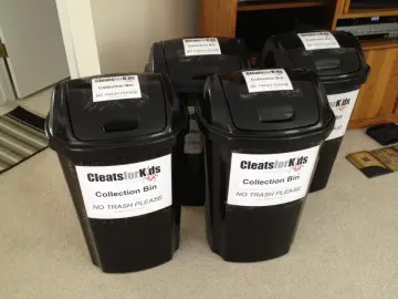 Cleats for Kids collection bins in office